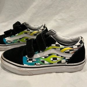 Vans Old Skool Flow Flame Kids Size 2 velcro